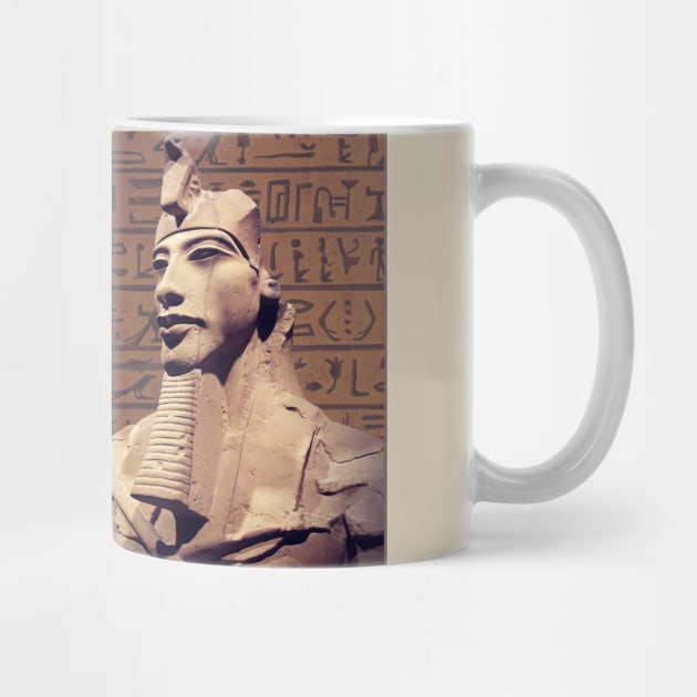 pharaoh Akhenaten, against a background of hieroglyphs by art-of-egypt